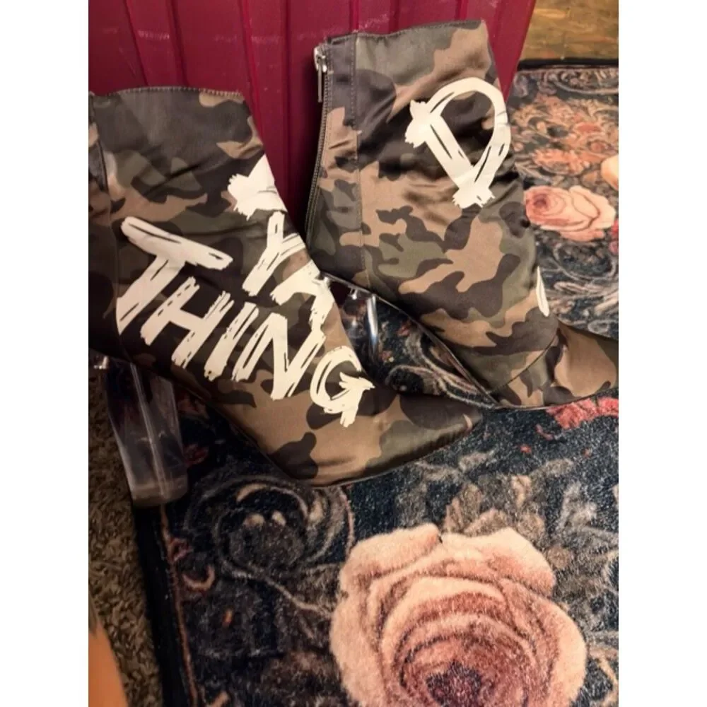 ALDO Do Ya Thing Camo Clear Heel Booties Sz 6
